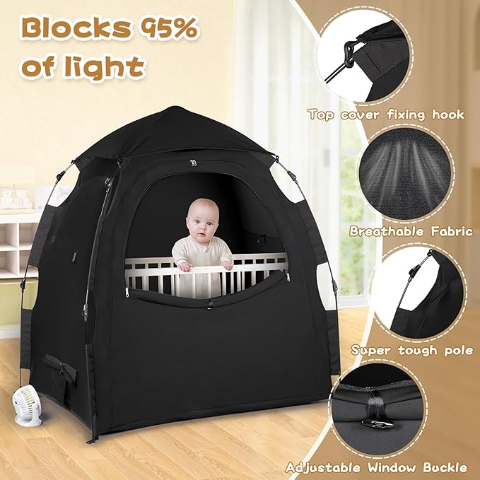 Pack N Play Blackout Cover Sleep Pod - Baby Sleep Tent 1-Click Set Up Portable, Crib Blackout Canopy Cover Block 95% Light Suitable for Babies and Toddlers