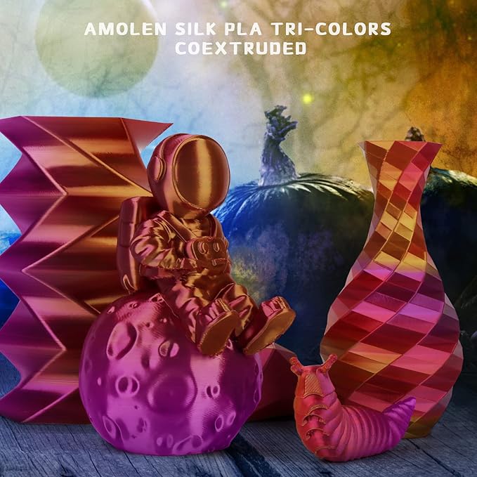AMOLEN Silk PLA 3D Printer Filament, Triple Colors Coextrusion Purple Red Gold PLA 1.75mm, Shiny Color Change Filament 3D Printing PLA Filament for Most FDM 3D Printer, 1kg Spool(2.2lbs)