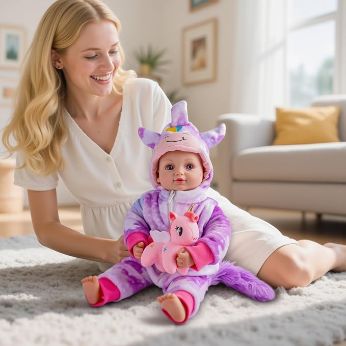 BABESIDE Baby Doll Girl - 15-Inch Realistic Baby Doll with Blue Eyes, Soft Body in Unicorn Outfit Life Like Baby Dolls That Look Real for 3 4 5 6 7 8 9 Years Girl, Birthday Gift and Pretend Play