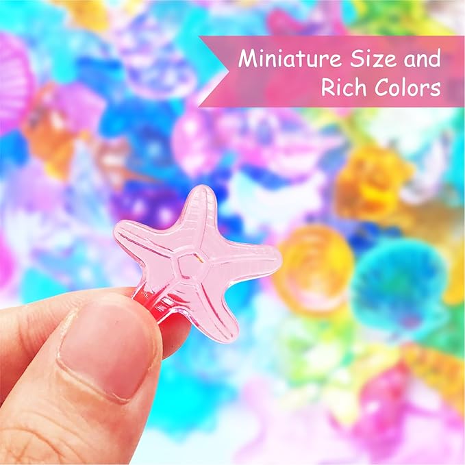 200+ Pcs Sensory Bin Filler Diving Gem Pool Toys Small Bulk Plastic Under The Sea Shells Decorations Ocean Mermaid Kit 11 Colors 6 Styles Mixed Acrylic Tiny Seashells Craft