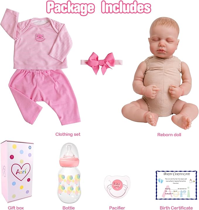Aori Reborn Baby Dolls Girl - 20 Inch Realistic Newborn Sleeping Weighted Cloth Body Lifelike Baby with Hand-Painted Features & Pink Outfit Set - Cuddle Weighted Doll, Gift for Collectors & Kids 3+