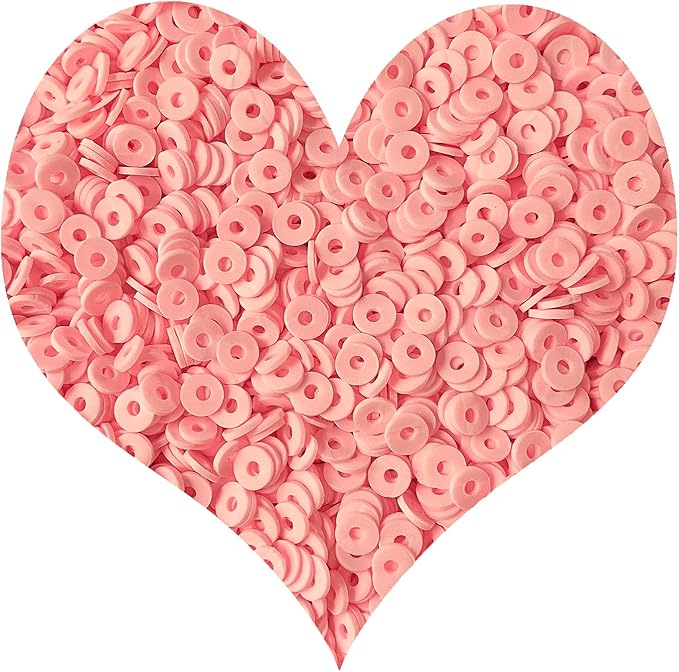 3000Pcs Clay Beads Flat Round Polymer Bead Vinyl Heishi Beads Flat Round Polymer Bead for Jewelry Making Necklace Bracelet (08-Light Pink)