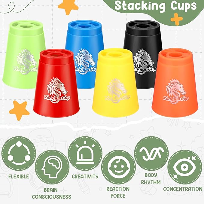 Libima 72 Pcs Sports Stacking Cups Set Stack Cup Party Game Classic Speed Training Game for Adult Family Party Challenge Competition Travel Gift, 6 Colors
