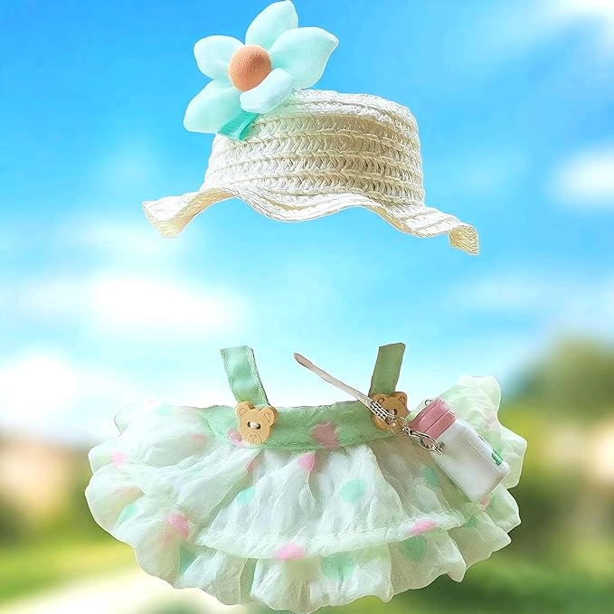 15cm & 17cm Doll Clothes Outfits Set - Premium Dress Up Bundle with Exquisite Accessories | Soft Fabric Fashion Doll Costume for 15-17cm Dolls (Green Skirt-4)