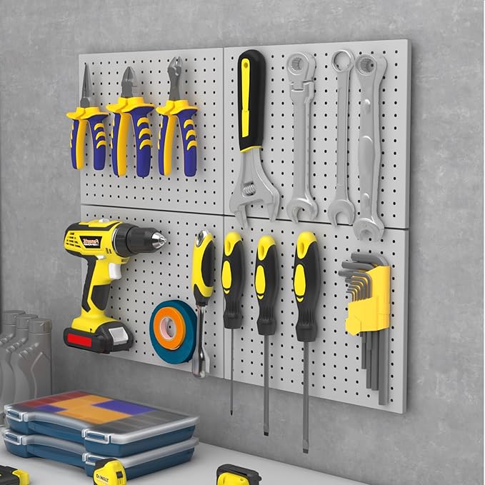 Peg Board,4 Pack Metal Pegboard Panels,PegBoard Wall Organizer,16"x12" Steel PegBoard for Walls,Tools,Garage,Office,Kitchen