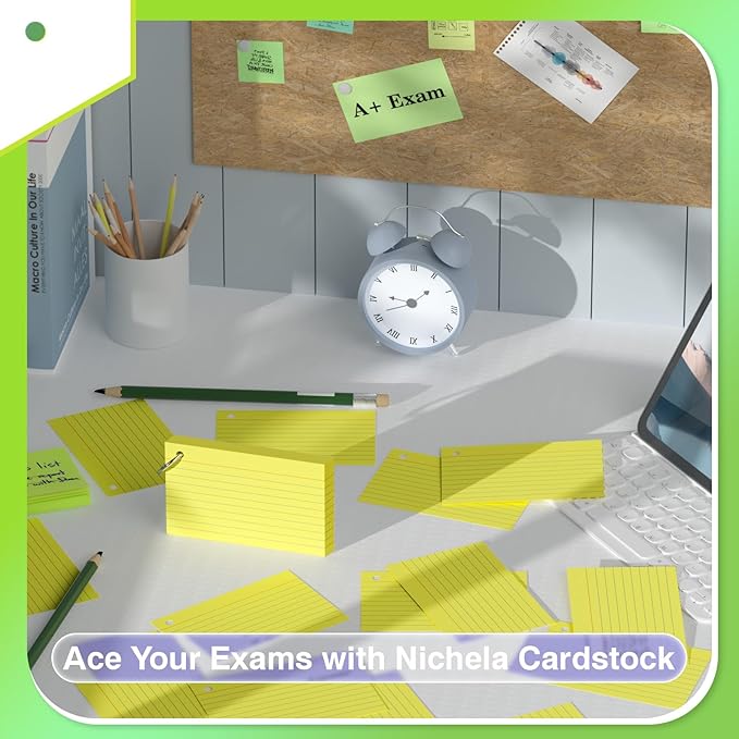 250 Count Yellow Index Cards with Ring 3 x 5 Inch Heavyweight Ruled Index Cards, Flash Cards for School & Office Supplies and Home Organization, Durable Study To Do List Note Cards with Ruled Lines
