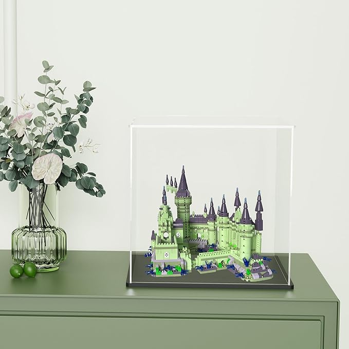 SVENJBB Acrylic Display Case, 10x8x9 Inch Cube Acrylic Boxes for Display, Clear Display Cases with Matte Black Base and Lid for Collectibles and Miniature Dollhouse