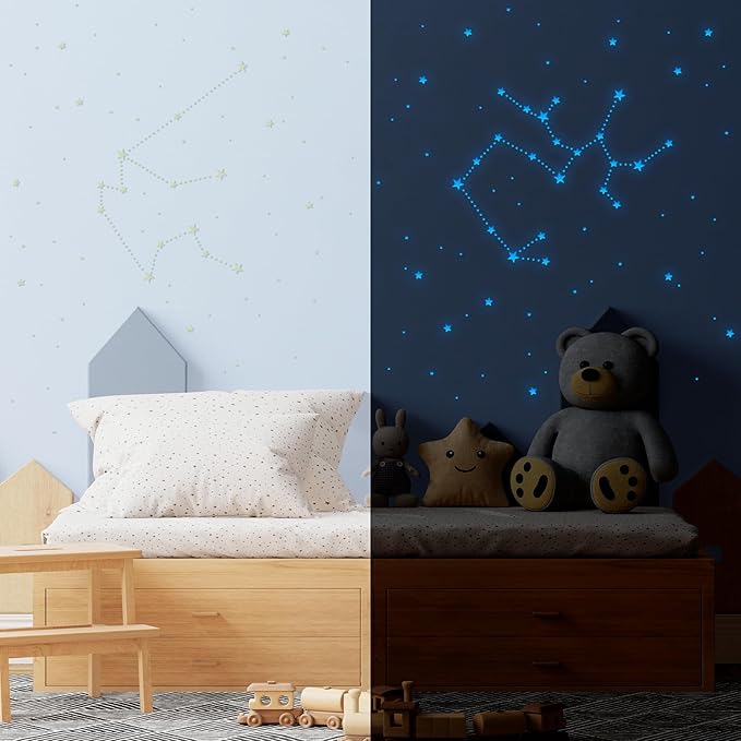 447 PCS Glow in The Dark Star Stickers Luminous Decor,3D for Ceiling,Dots for Starry Sky Glowing Stars for Kids Room for Ceiling Realistic Domed Star.Party and Birthday Gift.Blue Light