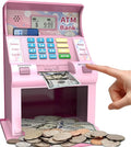 ATM Piggy Bank for Kids，ATM Bank Cash Coin Saving for Real Money with Debit Card，Coin Recognition, Balance Calculator, Electronic Savings Safe Box，Gift for Ages 6-13 Piggy Bank (Pink)