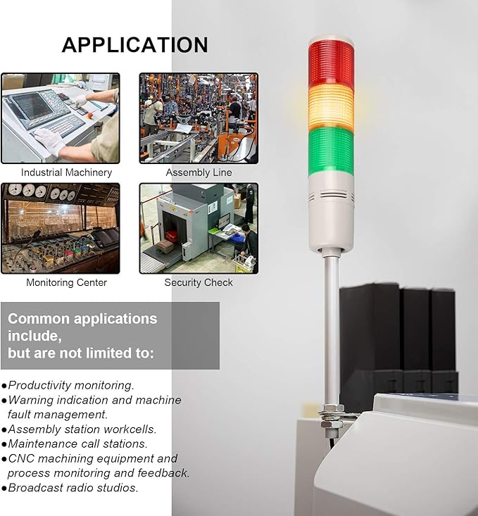 Tower Stack Lights, Industrial Warning Signal Lights Tower Lamps Column, Factory Workshop Safety RGB Signal Indicator, LED Andon Lights (110V, 3 Tiers, Without Sound)