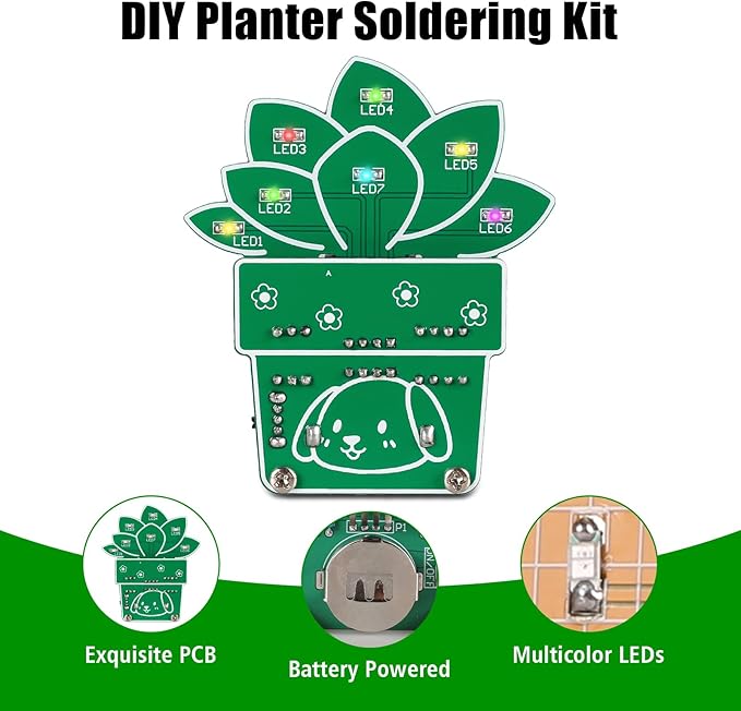 SMD Soldering Practice Kit, PEMENOL DIY Potted Plant Soldering Project Kit, 15 Pcs 1206 SMD Flashing LEDs, for High School STEM Electronics Learning Desk Decoration