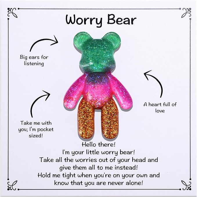 Pocket Bear Hug, Anxiety Relief Gifts, Mental Health Positivity Gift for Anxious Friend, Autism Fidget Gifts for Teen, Surgery Worry Gift, Thoughtful present for School Anxiety, Green Gold