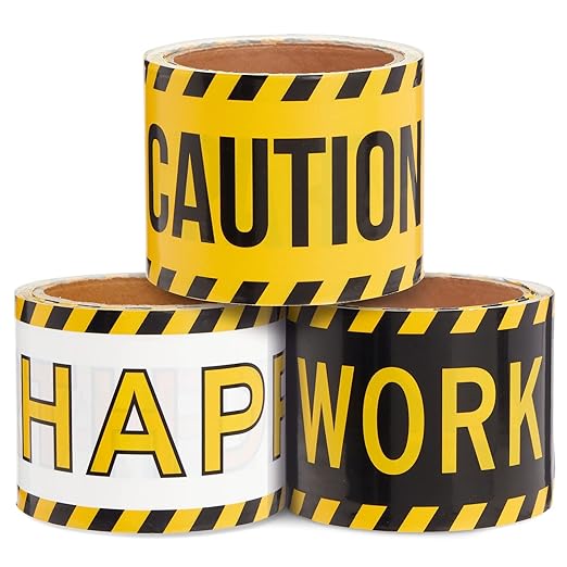 Blue Panda Construction Birthday Party Supplies Tape - 3 Rolls, 3 in x 100 Ft, Black, Yellow & White - Birthday Caution & Construction Tape Roll for Party Decorations
