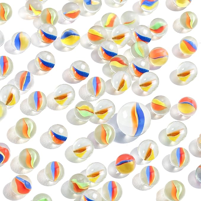 POPLAY 61PCS Marbles Games for Kids, with Gift Box for Marbles Run Games, Classroom Crafts Supplies Kit