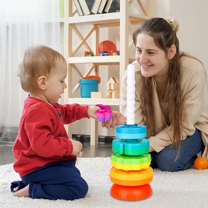 LBAIBB Spin Stack Toys,Baby Spinning Toy ABS Plastic and Color Rainbow Design,Focus on Children Educational and Interactive Learning's Stack Toys, Suitable for Gifts for Boys and Girls…