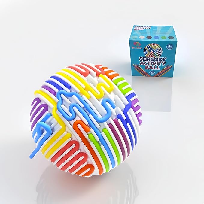 Sensory Activity Board Fidget Toy - Sensory Activity Ball Autism ADHD Toys for Kids - Anxiety Relief, Enhances Focus, Occupational Therapy, Quiet Toys with 16 Silicone Strips (Color Box Packing)