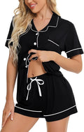 SWOMOG Womens Button Down Pajamas Set Short Sleeve Sleepwear Bride Soft Pj Lounge Sets XS-3XL