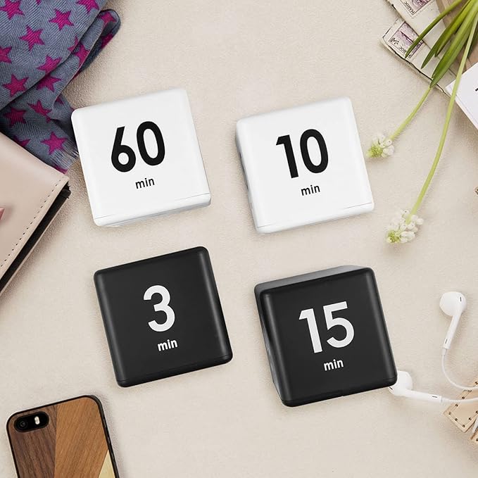 Feilifan Cube Timer, Kid Focus Study Timer Kitchen Work Timer Time Block Cube Gravity Flip Time Block Cube 1-3-5-10 Minutes Time Management, Black