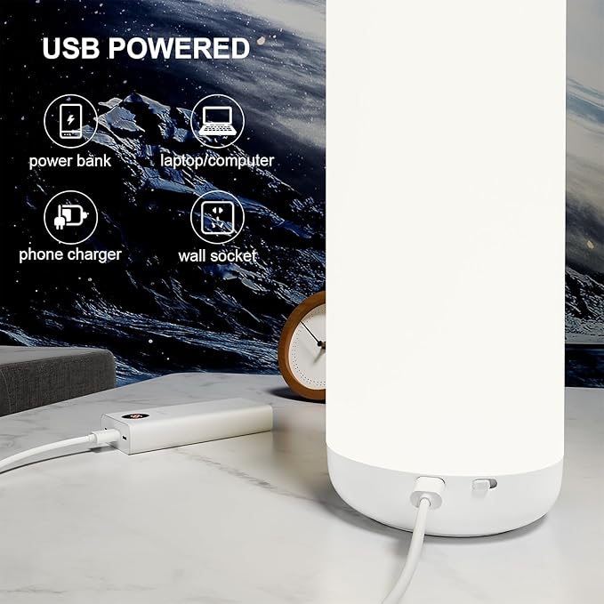 Semlos LED Table Lamp with Remote, Minimalist Night Stand Light, Bedside Lamp for Bedroom, Touch Control, 11.8", White