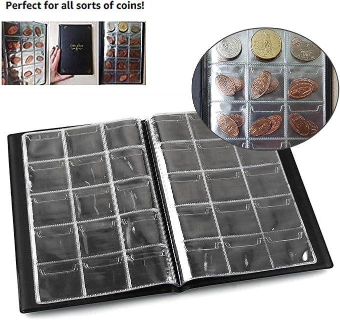 150 Pockets Coin Album, Penny Collecting Book, Souvenir Coins Collection Holder, Ideal for Pressed Pennies Passport, Hobby Coin Collector, Money Specie Display Storage Case (English, Green)