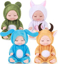 Hanaive 4 Pcs 4 Inch Mini Baby Dolls Lifelike Realistic Baby Dolls Animal Clothes Cute Tiny Gifts for Kids Birthday Party(Cuddly Style)