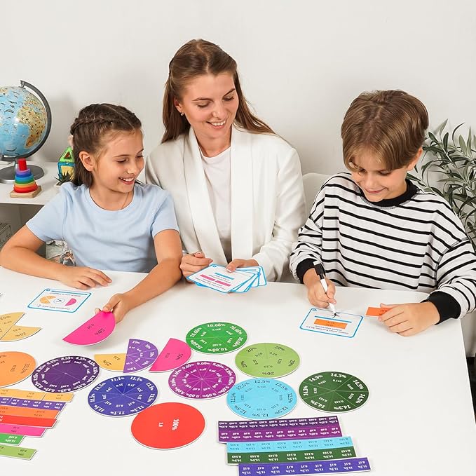 178 PSC Magnetic Fraction Tiles & Fraction Circles with Decimals & Percentages, Fraction Strips, Bars, Fraction Magnets, Fraction Manipulatives Class Set Kit, Fractions for Kids Math - Simply Magic