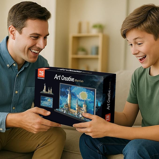 Micro Brick Magic Castle Building Set: 3D Wall Art | 2-in-1 Home Decor Model | Creative Castle & Painting Display | DIY Gift Idea Building Toy for Teens Ages 8+ Kids, Adults