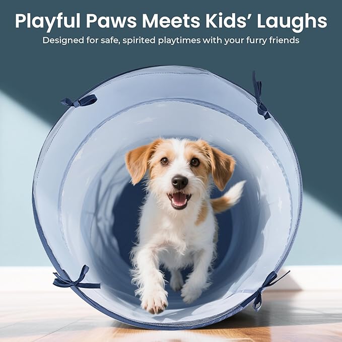 Tiny Land Kids Play Tunnel Tent for Toddlers, 69" x 18" Foldable Crawl Toys for Baby, Indoor & Outdoor Pop Up Dog Tunnel with Breathable Mesh (Blue)