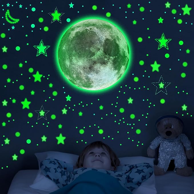 Glow in The Dark Stars and Moon for Ceiling, 951 PCS Wall Stickers for Girls Room Baby Nursery Birthday Christmas Gift for Boys（Green）