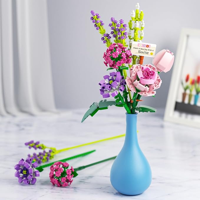 Mini Bricks Flower Bouquet Building Sets, Artificial Flowers, 553 Pieces Botanical Collection for Ages 8-12 yrs Old Girl for Gift (Not Compatible with Set)