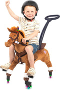 Power Pony Ride On Toy for 2+ Kids - Power Ponies Push Pull Kids Ride On Horse for Toddlers with A Removable Parent-Controlled Push Handle for Easy Rides, Brown, Champ