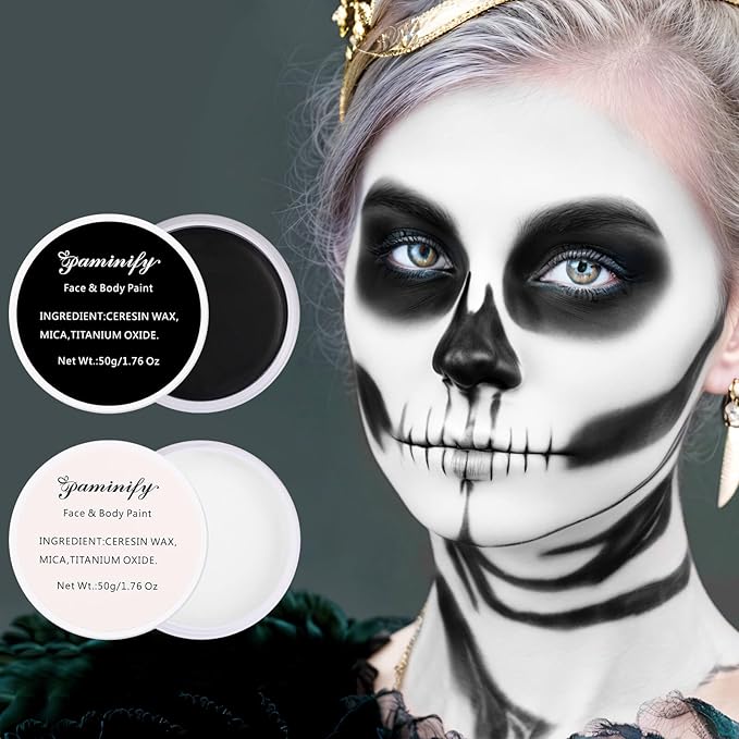Black and White Face Paint,Halloween Face Painting for Adults and Kids,Oil Based White Body Paint with 2 Brushes for Clown Zombie Vampire Skeleton Cosplay,100g/3.53 oz