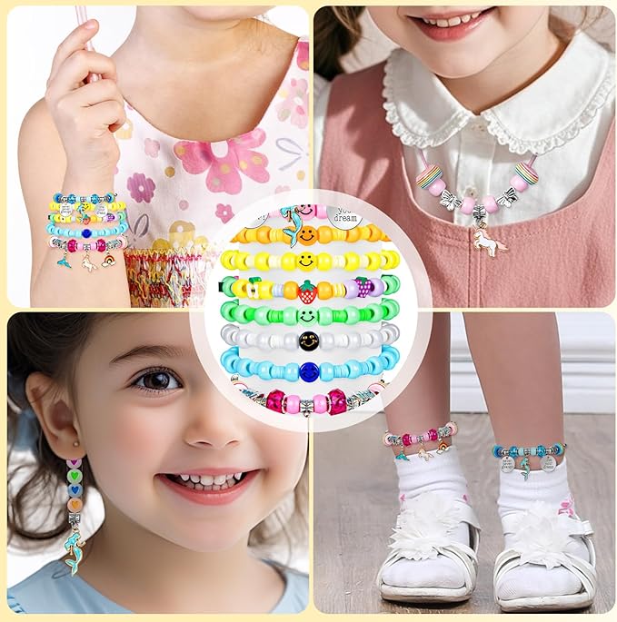 Taybonds Bracelet Making Kit for Girls Ages 4-12, 2200+ Beads Jewelry Craft Set with Charms, Unicorn Mermaid Pendants, Alphabet Beads, DIY Necklace Bracelet Kit Gift for Kids