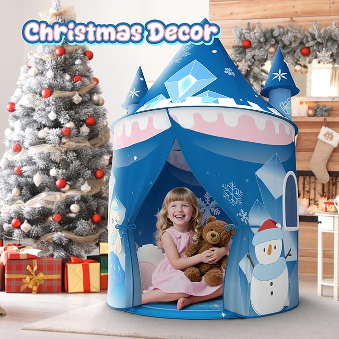 Skirfy Tent for Kids,Large Play Tent for Toddler 3+, Indoor & Outdoor Princess Playhouse for Kid 3-5 4-6,Christmas Birthday Thanksgiving for Boys Girls,Blue