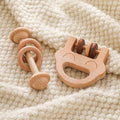 Wooden Baby Rattle, Newborn Wooden Rattle Toy, Natural Wooden Montessori Baby Grip Toy, Baby Gift Toy, Wooden Rattle Set 2PCS