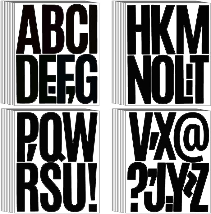 Bemeol 351 Pieces 36 Sheets Letter Stickers Big Font Alphabet Letter Stickers 5 Inch Self Adhesive Letters for Bulletin Board Classroom Mailbox Door Home Decor(Black)