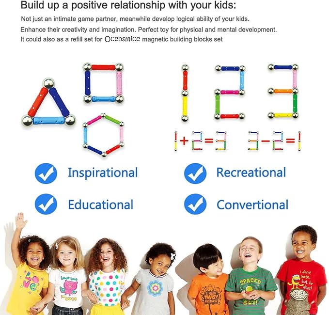 210Pcs Magnetic Building Sticks Blocks, Magnet Educational Toys STEM Toys Learning for Kids, 3D Construction Building Toy with Storage Bag