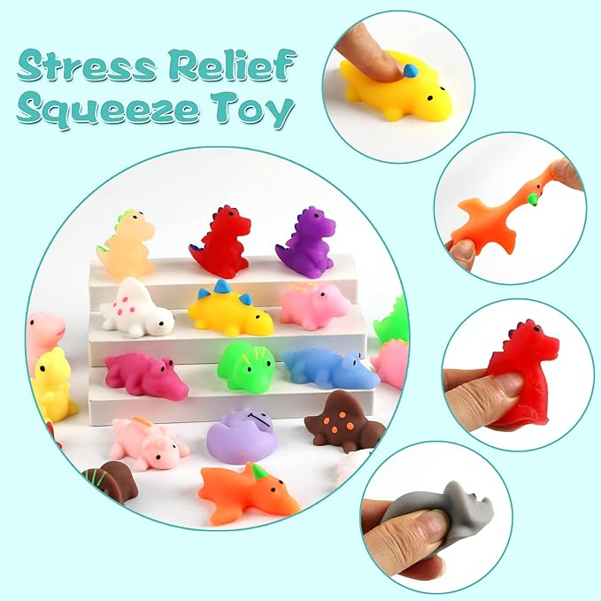 Mochi Squishy Toys, 24 pcs Dinasaur Squishy Animal Party Favors for Kids Classroom Prize Stress Relief Squishies Bulk Gift for Birthday Pinata Goodie Bag Filler Christmas Stocking Stuffers Easter