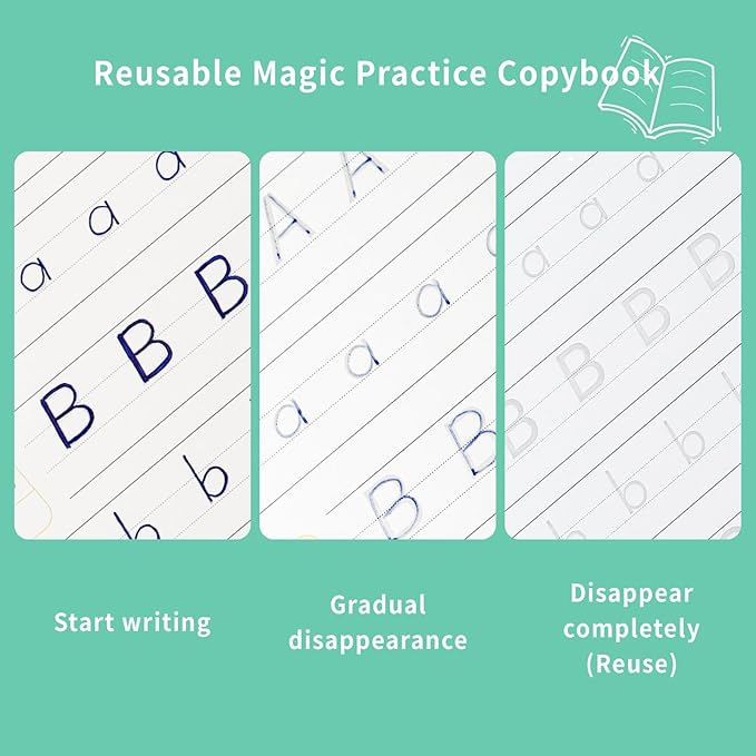 Premium Grooved Handwriting Practice Kit for Kids, Children's Magic Practice Copybook for Writing Practice, Groove Calligraphy Workbooks Tracing Books for Preschool, Homeschool (30 Refills)