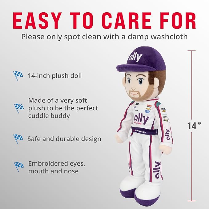 Playtime by Eimmie NASCAR-Themed Soft Baby Doll, 14-Inch Plush Racing Rag Doll for Kids, Hendrick Motorsports Alex Bowman Plush Figure, Fabric Stuffed Toy for All Ages