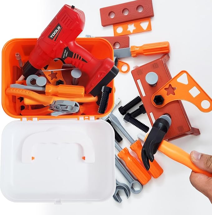 Kids Tool Play Set,Electric Screwdriver Toy with Box, 42pcs Toddler Electronic Toy Drill Kits, Pretend Play Construction Tools for Boy Girl Halloween Present Birthday Dress Up Party