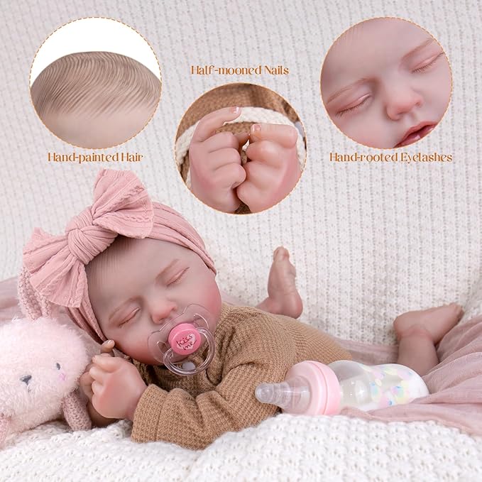 Aori 20 Inch Reborn Baby Doll - Hyper Realistic Lifelike Newborn Sleeping Girl with Rainbow Outfit, Soft Weighted Body Baby Doll for Girls Age 3 for Christmas, Birthday
