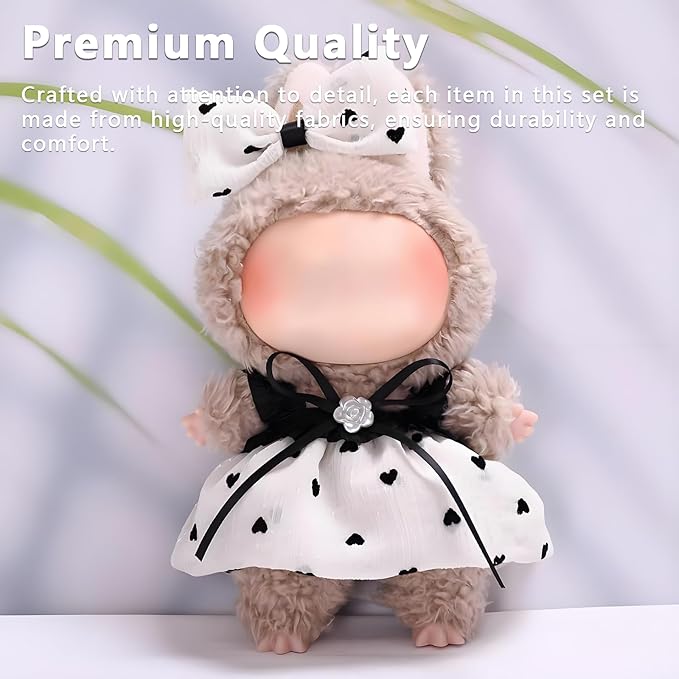 Doll Clothes Set for 17cm Dolls - Princess Dress Outfits with Bonnet/Bow Hair Accessories, Cute Clothes for Display & Photography (STK08)