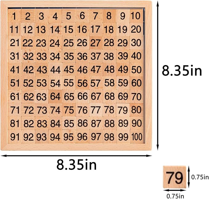 Wooden Montessori Hundred Board, Counting Toy for Kindergarten - Toddler Math Game Board with Storage Bag