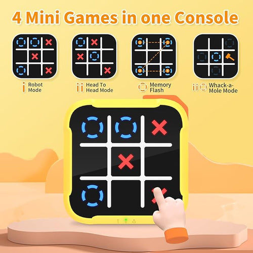 4 in 1 Handheld Tic Tac Toe Game, Electronic Digital Puzzle Game Console with Memory Flash, Whack-a-Mole, Portable Travel Toy Gift for Kids & Adults