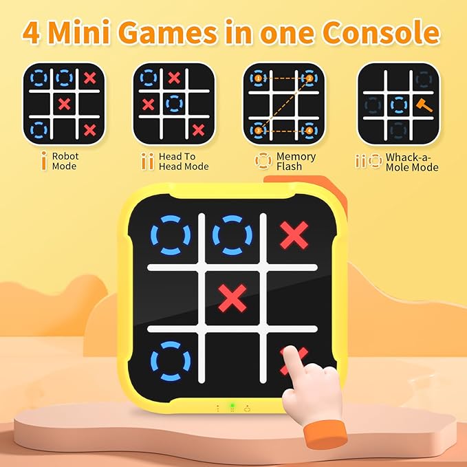 Electronic Tic Tac Toe Game, 4-in-1 Digital Puzzle Games, Handheld Family Board Game for Kids and Adults, Portable Toys Gift for Boys Girls, Birthday, Travel, and Road Trip