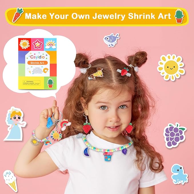 286 PCS Shrink Art Paper Kit Includes 14 PCS Shrink Plastic Sheets and 272 PCS DIY Accessories and Tools, Shrink Dink Kit for Bracelet Earring Making, Great Christmas Presents