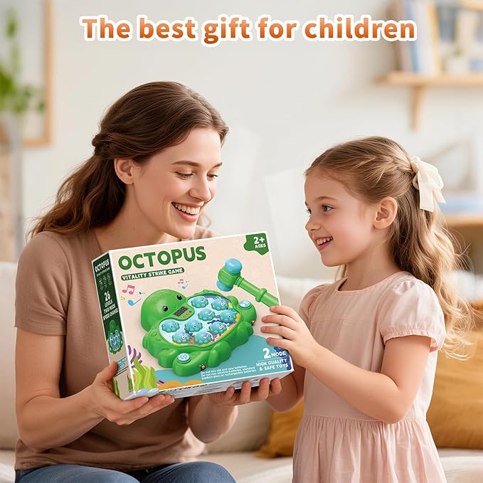 Interactive Whack a Mole Game Toys for Ages 2-4, Educational Learning Toddlers Toys for 2 3 4 5 6 Year Old Boys Girls, Green, Digital Display, Silent Mode, Multiple Difficulty Levels