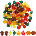 84 Pieces Acrylic Leaves Mini Acrylic Pumpkin Maple Leaves Acorns Crystals Gems for Thanksgiving Home Table Scatters Decoration Autumn Table Scatters Favor Vase Filler(5 Colors)