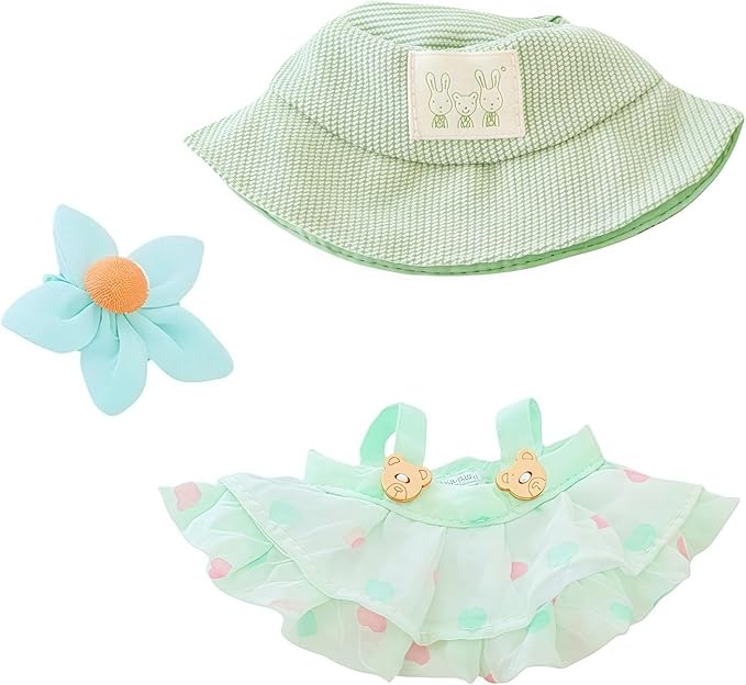 17cm Doll Clothes Set, 3 Pieces Dress Outfit Set for 6.7inch Doll Suit, Fashion Chic Hat & Clothes Accessories for 1st/2nd/3rd Gen Dolls Play & Display Light Green